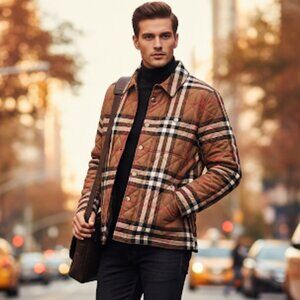 Burberry Forres Men's Navy IP Check Organic Cotton Jacket, Oversized, S, M & L